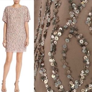 Aidan Mattox Blush Pink Sequin Short Sleeve Dress US 2 New with Tags